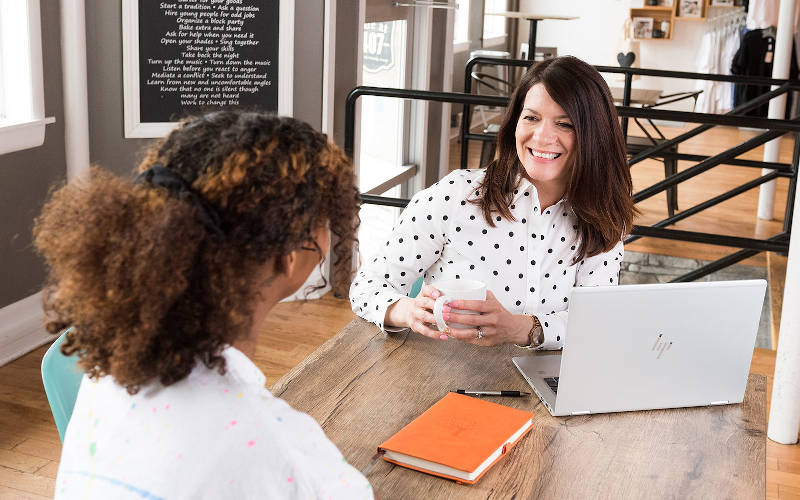 Amy Doyle in cafe with patient